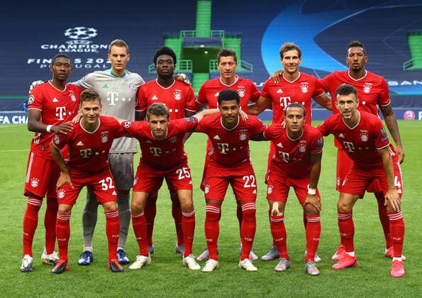 FOOTBALL : Bayern Munich vs Olympique Lyonnais - 1 2 - Phase finale - UEFA Ligue des Champions - Final 8 - Lisbonne - 19 08 2020 LISBON, PORTUGAL - AUGUST 19: Players of Bayern Munich pose for a team photo prior to the UEFA Champions League Semi Final match between Olympique Lyonnais and Bayern Munich at Estadio Jose Alvalade on August 19, 2020 in Lisbon, Portugal. Lisbonne Portugal