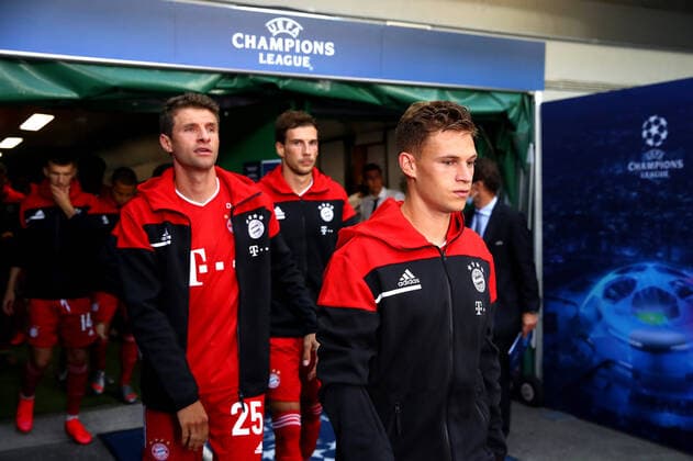 FOOTBALL : Bayern Munich vs Olympique Lyonnais - 1 2 - Phase finale - UEFA Ligue des Champions - Final 8 - Lisbonne - 19 08 2020 LISBON, PORTUGAL - AUGUST 19: Joshua Kimmich of Bayern Munich and Thomas Mueller of Bayern Munich walk out from the tunnel prior to the UEFA Champions League Semi Final match between Olympique Lyonnais and Bayern Munich at Estadio Jose Alvalade on August 19, 2020 in Lisbon, Portugal. Lisbonne Portugal