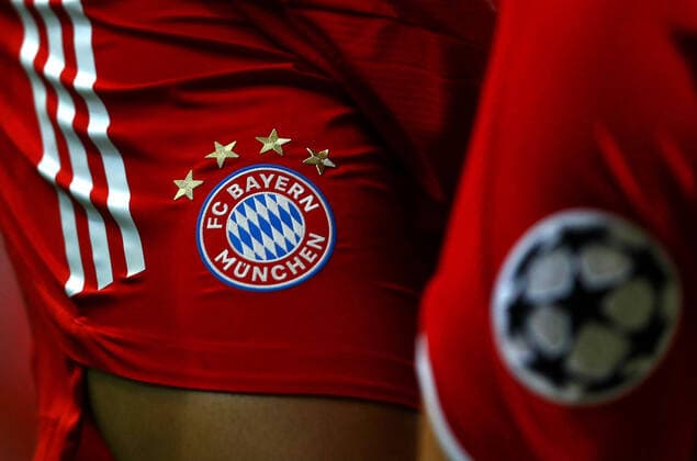 FOOTBALL : Bayern Munich vs Olympique Lyonnais - 1 2 - Phase finale - UEFA Ligue des Champions - Final 8 - Lisbonne - 19 08 2020 LISBON, PORTUGAL - AUGUST 19: The Bayern Munich logo is seen on a pair of Bayern Munich shorts during the UEFA Champions League Semi Final match between Olympique Lyonnais and Bayern Munich at Estadio Jose Alvalade on August 19, 2020 in Lisbon, Portugal. Lisbonne Portugal