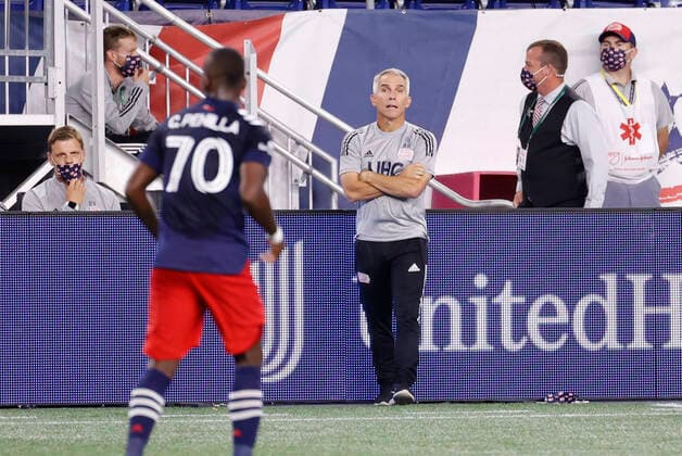 FOXBOROUGH, MA - AUGUST 20: New England Revolution assistant coach Richie Williams in the coaches box during a match between the New England Revolution and the Philadelphia Union on August 20, 2020, at Gillette Stadium in Foxborough, Massachusetts. (Photo by Fred Kfoury III Icon Sportswire) SOCCER: AUG 20 MLS, Fussball Herren, USA Philadelphia Union at New England Revolution Icon482200820013