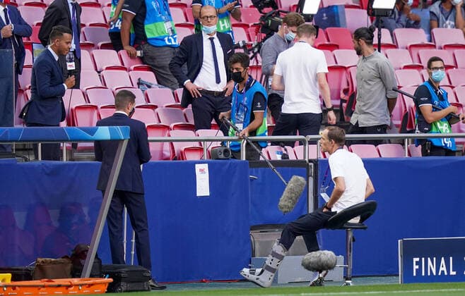 Final Football UEFA Champions League FC BAYERN MUENCHEN - PARIS ST. GERMAIN (PSG) Lisbon, Lissabon, Portugal, 23rd August 2020. Trainer Thomas Tuchel (PSG) im Interview in the final match UEFA Champions League, final tournament FC BAYERN MUENCHEN - PARIS ST. GERMAIN (PSG) in season 2019 2020, FCB, Photographer: Peter Schatz Pool - UEFA REGULATIONS PROHIBIT ANY USE OF PHOTOGRAPHS as IMAGE SEQUENCES and or QUASI-VIDEO - National and international News-Agencies OUT Editorial Use ONLY Lisbon Estadio da Luz de Benfica Portugal