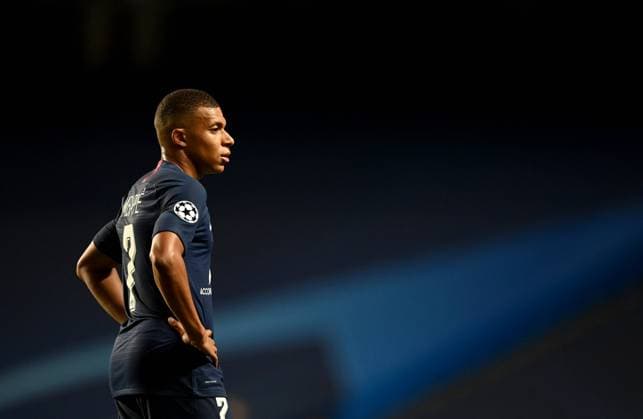 FOOTBALL : Paris Saint Germain vs Bayern Munich - Finale - UEFA Ligue des Champions - 23 08 2020 LISBON, PORTUGAL - AUGUST 23: Kylian Mbappe of Paris Saint-Germain looks on during the UEFA Champions League Final match between Paris Saint-Germain and Bayern Munich at Estadio do Lisboa e Benfica on August 23, 2020 in Lisbon, Portugal. Lisbonne Portugal