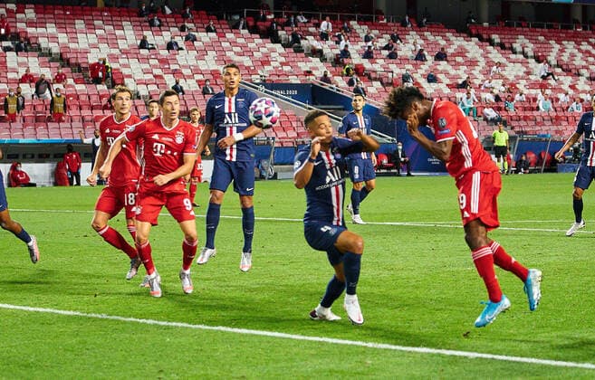 Final Football UEFA Champions League FC BAYERN MUENCHEN - PARIS SAINT GERMAIN (PSG) 1-0 Lisbon, Lissabon, Portugal, 23rd August 2020. Kingsley COMAN, FCB 29 scores, shoots goal for , Tor, Treffer, 1-0 against Keylor NAVAS, Torwart PSG 1 Thilo KEHRER, PSG 4 , Robert LEWANDOWSKI, FCB 9 Thiago SILVA, PSG 2 Leon GORETZKA, FCB 18 watch in the final match UEFA Champions League, final tournament FC BAYERN MUENCHEN - PARIS ST. GERMAIN (PSG) 1-0 in season 2019 2020, FCB, Photographer: Peter Schatz Pool - UEFA REGULATIONS PROHIBIT ANY USE OF PHOTOGRAPHS as IMAGE SEQUENCES and or QUASI-VIDEO - National and international News-Agencies OUT Editorial Use ONLY Lisbon Estadio da Luz de Benfica Portugal
