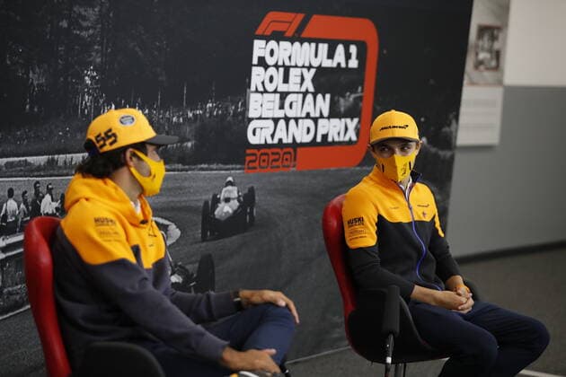 Motorsports: FIA Formula One World Championship, WM, Weltmeisterschaft 2020, Grand Prix of Belgium Motorsports: FIA Formula One World Championship 2020, Grand Prix of Belgium, 55 Carlos Sainz (ESP, McLaren F1 Team), 4 Lando Norris (GBR, McLaren F1 Team),