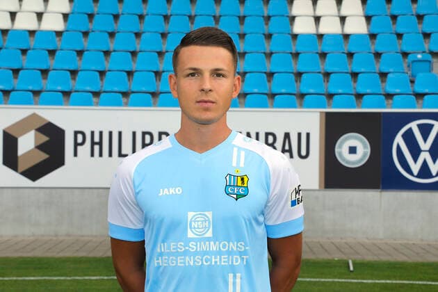 CFC Mannschaftsfoto 27.08.2020 Chemnitz, Stadion an der Gellertstrasse, Fussball , Regionalliga Nordost, CFC Mannschaftsfoto der Saison 2020 2021 Felix Schimmel . Chemnitz Sachsen BRD