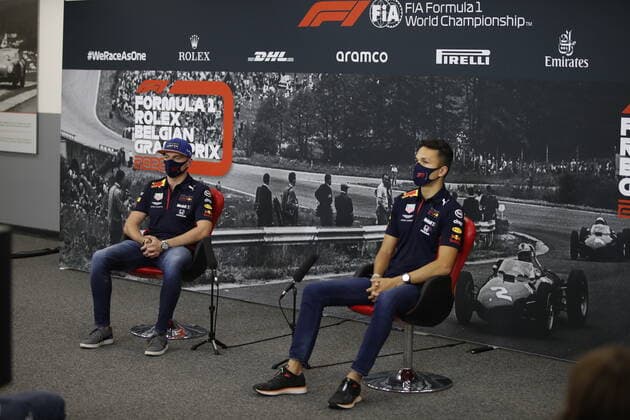 Motorsports: FIA Formula One World Championship, WM, Weltmeisterschaft 2020, Grand Prix of Belgium Motorsports: FIA Formula One World Championship 2020, Grand Prix of Belgium, 33 Max Verstappen (NLD, Aston Martin Red Bull Racing), 23 Alexander Albon (THA, Aston Martin Red Bull Racing),