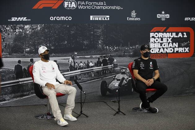 Motorsports: FIA Formula One World Championship, WM, Weltmeisterschaft 2020, Grand Prix of Belgium Motorsports: FIA Formula One World Championship 2020, Grand Prix of Belgium, 44 Lewis Hamilton (GBR, Mercedes-AMG Petronas Formula One Team), 77 Valtteri Bottas (FIN, Mercedes-AMG Petronas Formula One Team),