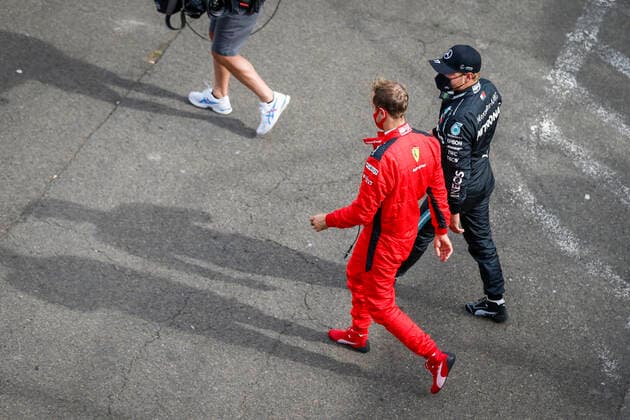 Motorsports: FIA Formula One World Championship, WM, Weltmeisterschaft 2020, Grand Prix of Belgium, 5 Sebastian Vettel (GER, Scuderia Ferrari Mission Winnow), 77 Valtteri Bottas (FIN, Mercedes-AMG Petronas Formula One Team), Spa-Francorchamps Belgium