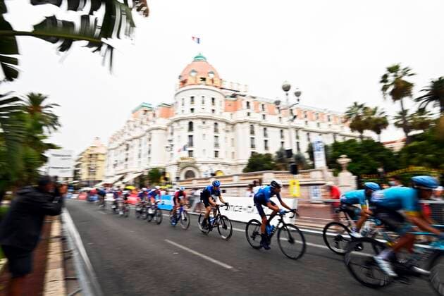 NICE, FRANCE - AUGUST 29 : Stage 1 of the 107th edition of the 2020 Tour de France cycling race, a stage of 156 kms with start in Nice Moyen Pays and finish in Nice on August 29, 2020 in Nice, France, 29 08 2020 ( Motordriver Marnik Vansevenant - Photo by Vincent Kalut Photo News CYCLISME : Depart Tour de France - etape 1 - 29 08 2020 PHOTONEWS PANORAMIC 