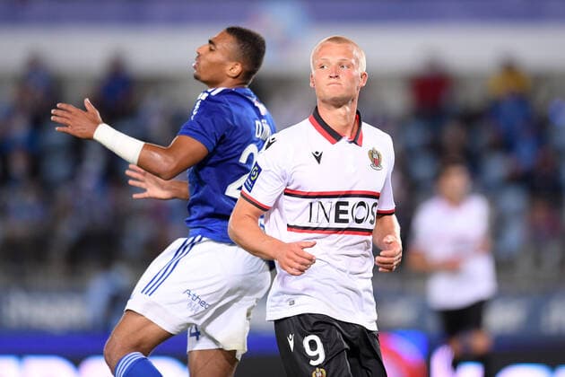 JOIE - 09 KASPER DOLBERG (NICE) FOOTBALL : Strasbourg vs Nice - Ligue 1 Uber Eats - 29 08 2020 FEP Panoramic 