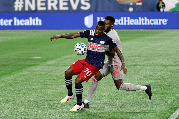 August 29, 2020: New England Revolution forward Cristian Penilla (70) in game ask during the MLS, Fussball Herren, USA game between New York Red Bulls and the New England Revolution held at Gillette Stadium in Foxborough Massachusetts. CSM Foxborough USA - ZUMAc04_ 20200829_zaf_c04_041 Copyright: xEricxCanhax
