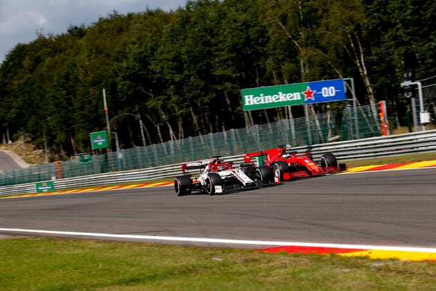 Motorsports: FIA Formula One World Championship, WM, Weltmeisterschaft 2020, Grand Prix of Belgium, 7 Kimi Raikkonen (FIN, Alfa Romeo Racing ORLEN), 5 Sebastian Vettel (GER, Scuderia Ferrari Mission Winnow), Spa-Francorchamps Belgium