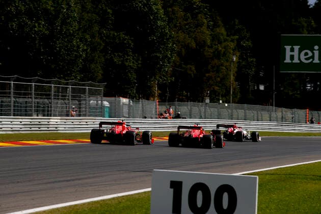 Motorsports: FIA Formula One World Championship, WM, Weltmeisterschaft 2020, Grand Prix of Belgium, 16 Charles Leclerc (MCO, Scuderia Ferrari Mission Winnow), 5 Sebastian Vettel (GER, Scuderia Ferrari Mission Winnow), 7 Kimi Raikkonen (FIN, Alfa Romeo Racing ORLEN), Spa-Francorchamps Belgium