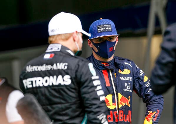 Motorsports: FIA Formula One World Championship, WM, Weltmeisterschaft 2020, Grand Prix of Belgium, 77 Valtteri Bottas (FIN, Mercedes-AMG Petronas Formula One Team), 33 Max Verstappen (NLD, Aston Martin Red Bull Racing), Spa-Francorchamps Belgium