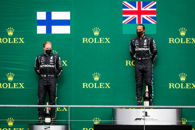 Motorsports: FIA Formula One World Championship, WM, Weltmeisterschaft 2020, Grand Prix of Belgium, 77 Valtteri Bottas (FIN, Mercedes-AMG Petronas Formula One Team), 44 Lewis Hamilton (GBR, Mercedes-AMG Petronas Formula One Team), Spa-Francorchamps Belgium