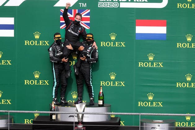 FORMULA 1 ROLEX BELGIAN GRAND PRIX 2020 30.08.2020, Circuit de Spa-Francorchamps, Spa-Franchorchamps, FORMULA 1 ROLEX BELGIAN GRAND PRIX 2020 , im Bild Podium: Sieger Lewis Hamilton (GB 44), Mercedes-AMG Petronas F1 Team, 2.Platz für Valtteri Bottas (FIN 77), Mercedes-AMG Petronas F1 Team