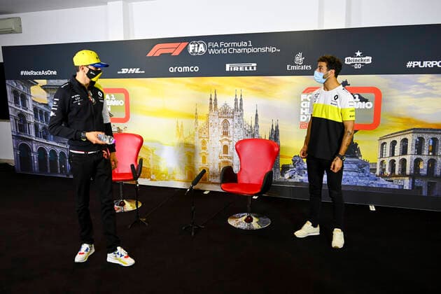 Motorsports: FIA Formula One World Championship, WM, Weltmeisterschaft 2020, Grand Prix of Italy Motorsports: FIA Formula One World Championship 2020, Grand Prix of Italy, 31 Esteban Ocon (FRA, Renault DP World F1 Team), 3 Daniel Ricciardo (AUS, Renault DP World F1 Team),