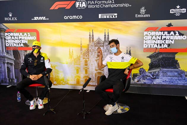 Motorsports: FIA Formula One World Championship, WM, Weltmeisterschaft 2020, Grand Prix of Italy Motorsports: FIA Formula One World Championship 2020, Grand Prix of Italy, 31 Esteban Ocon (FRA, Renault DP World F1 Team), 3 Daniel Ricciardo (AUS, Renault DP World F1 Team),