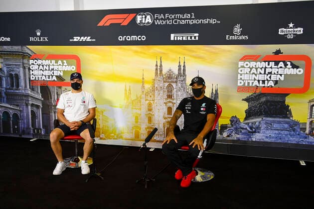 Motorsports: FIA Formula One World Championship, WM, Weltmeisterschaft 2020, Grand Prix of Italy Motorsports: FIA Formula One World Championship 2020, Grand Prix of Italy, 77 Valtteri Bottas (FIN, Mercedes-AMG Petronas Formula One Team), 44 Lewis Hamilton (GBR, Mercedes-AMG Petronas Formula One Team),