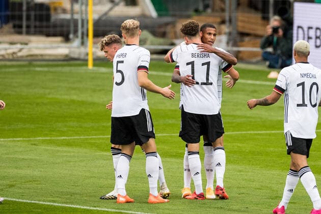 U21, U 21 EM-Qualifikation: Deutschland - Moldau, BRITA-Arena; 03.09.2020 Mergim Berisha (Deutschland, 11) trifft zum 1:0 - Jubel bei Deutschland U21 EM-Qualifikation: Deutschland - Moldau, BRITA-Arena; 03.09.2020 REGULATIONS PROHIBIT ANY USE OF PHOTOGRAPHS AS IMAGE SEQUENCES AND OR QUASI-VIDEO. Copyright: xBEAUTIFULxSPORTS Wunderlx