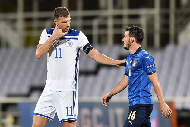 Fußball, Nations League, Italien - Bosnien-Herzegowina Db Firenze 04 09 2020 - Uefa Nations League Italia-Bosnia Erzegovina foto Daniele Buffa Image nella foto: Edin Dzeko-Alessandro Florenzi 