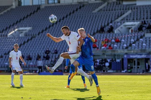 Iceland v England UEFA Nations League 05 09 2020. England midfielder Eric Dier (4) heads towards goal during the UEFA Nations League match between Iceland and England at Laugardalsvollur, Reykjavik, Iceland on 5 September 2020. Editorial use only , Copyright: xNigelxKeenex PSI-10412-0011