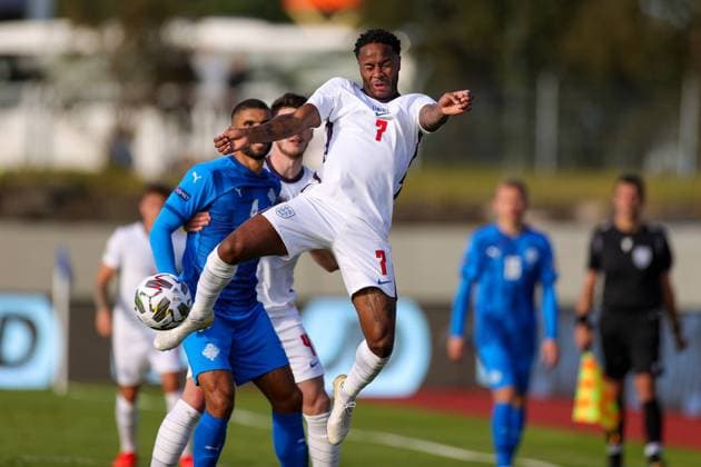 Iceland v England UEFA Nations League 05 09 2020. England midfielder Raheem Sterling (7) on the ball during the UEFA Nations League match between Iceland and England at Laugardalsvollur, Reykjavik, Iceland on 5 September 2020. Editorial use only , Copyright: xNigelxKeenex PSI-10412-0022
