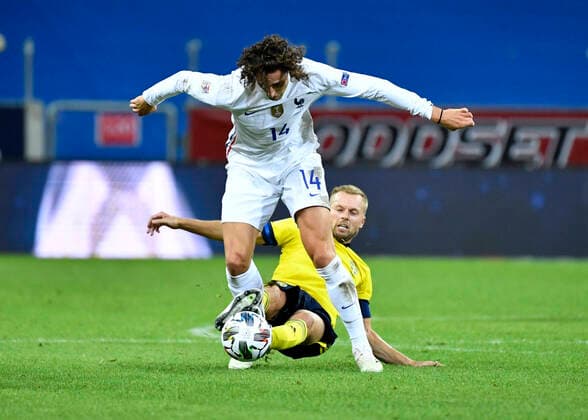 FranceÂ s Adrien Rabiot against Sweden s Sebastian Larsson during the UEFA Nations League football match between Sweden and France at Friends Arena in Stockholm, Sweden September 05, 2020. STOCKHOLM Sweden x10070x