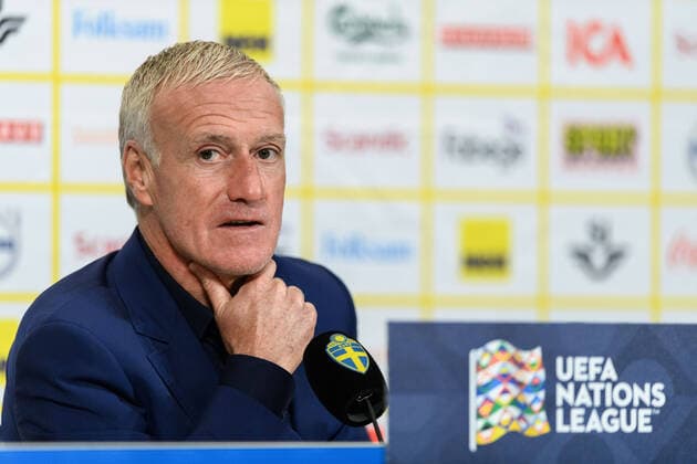 200905 Head coach Didier Deschamps of France at a press conference, PK, Pressekonferenz after the Nations League football match between Sweden and France on September 5, 2020 in Stockholm. Photo: Joel Marklund BILDBYRAN kod JM JM0013 bbeng fotboll fotball football soccer landskamp nations league sverige sweden sverige a frankrike france presskonferens press conference Copyright: JOELxMARKLUND BB200905JM179