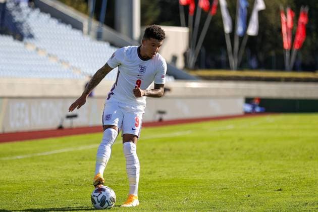 Iceland v England UEFA Nations League 05 09 2020. England forward Jadon Sancho (9) on the ball during the UEFA Nations League match between Iceland and England at Laugardalsvollur, Reykjavik, Iceland on 5 September 2020. Editorial use only , Copyright: xNigelxKeenex PSI-10412-0064