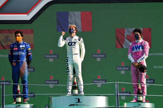 Motorsports: FIA Formula One World Championship, WM, Weltmeisterschaft 2020, Grand Prix of Italy Motorsports: FIA Formula One World Championship 2020, Grand Prix of Italy, 55 Carlos Sainz (ESP, McLaren F1 Team), 10 Pierre Gasly (FRA, Scuderia AlphaTauri Honda), 18 Lance Stroll (CAN, BWT Racing Point F1 Team),