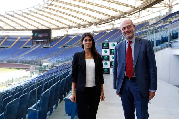 Photo Cecilia Fabiano LaPresse September 08 , 2020 Roma (Italy) News: Presentation of the BNP Paribas International Tennis Championships In the pic : Angelo Binaghi , Virginia Raggi  Copyright: xCeciliaxFabiano xLaPressex