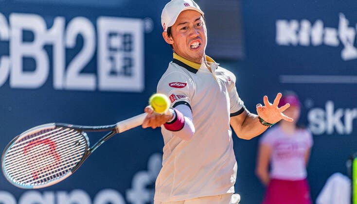 08.09.2020, Sportpark, Kitzbuehel, AUT, ATP, Tennis Herren Tour, Generali Open Kitzbuehel, im Bild Kei Nishikori (JPN) Kei Nishikori of Japan during the Generali Open Tennis Tournament of the ATP Tour at the Sportpark in Kitzbuehel, Austria on 2020 09 08.