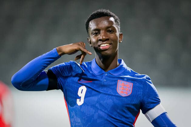 SOCCER - UEFA U21, U 21 EURO Quali, AUT vs ENG RIED,AUSTRIA,08.SEP.20 - SOCCER - UEFA Under-21 European Championship, EM, Europameisterschaft qualification, OEFB international match, Länderspiel, Nationalmannschaft Austria vs England. Image shows the rejoicing of Eddie Nketiah (ENG). Keywords: goal. GEPAxpictures xManfredxBinder