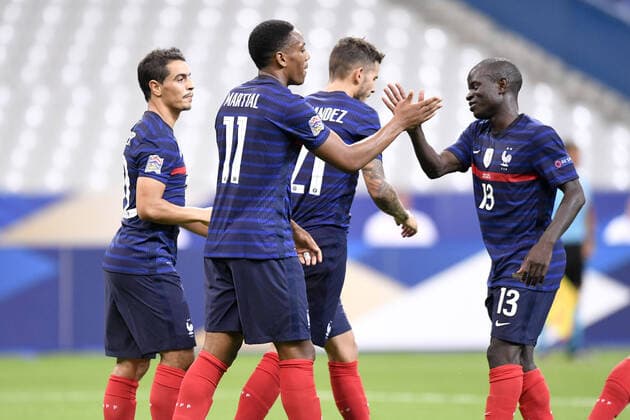 JOIE - FAIR PLAY - 11 ANTHONY MARTIAL (FRA) - 22 WISSAM BEN YEDDER (FRA) FOOTBALL : France vs Croatie - Ligue des Nations - 08 09 2020 FEP Panoramic 