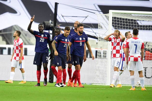 Sport Bilder des Tages Joie des joueurs de l Equipe de France apres le but de UPAMECANO DAYOT (France) FOOTBALL : France vs Croatie - ligue des Nations - 08 09 2020 JBAutissier Panoramic 