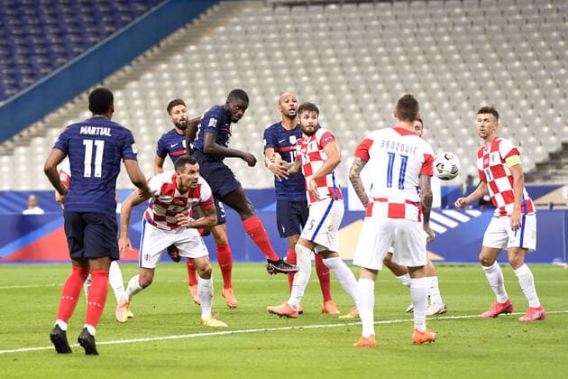 20 DAYOT UPAMECANO (FRA) - BUT - 06 DEJAN LOVREN (CRO) - 15 DUJE CALETA CAR (OM) FOOTBALL : France vs Croatie - Ligue des Nations - 08 09 2020 FEP Panoramic 