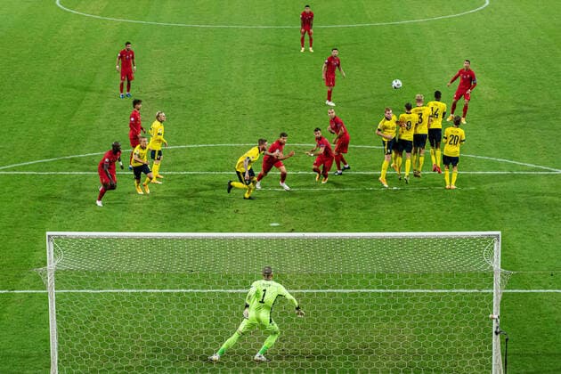 200908 Christiano Ronaldo of Portugal scores 0-1 on a freekick during the Nations League football match between Sweden and Portugal on September 8, 2020 in Stockholm. Photo: Joel Marklund BILDBYRAN kod JM JM0020 bbeng fotboll football soccer fotball nations league landskamp sverige sweden sverige a portugal *** 200908 Christiano Ronaldo of Portugal scores 0 1 on a freekick during the Nations League football match between Sweden and Portugal on September 8, 2020 in Stockholm Photo Joel Marklund BILDBYRAN kod JM JM0020 bbeng fotboll football soccer fotball nations league landskamp sverige sweden sverige a portugal,  Copyright: JOELxMARKLUND BB200908JM100