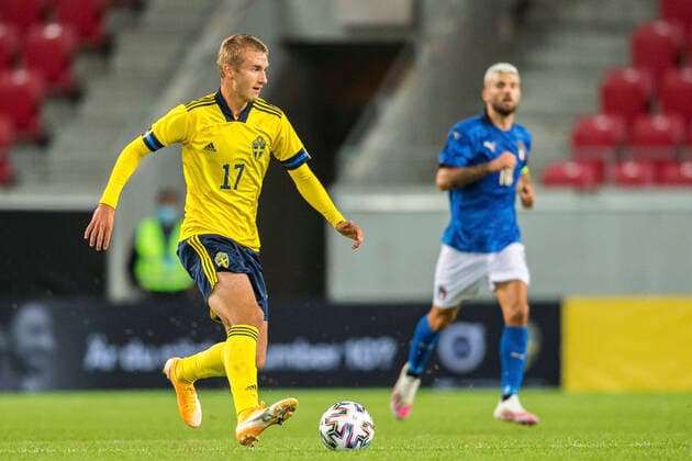 200908 Benjamin Nygren of Sweden during the UEFA European Under-21 Qualifier football match between Sweden and Italy on September 8, 2020 in Kalmar. Photo: Petter Arvidson BILDBYRAN kod PA PA0058 fotball football fotboll soccer european under-21 qualifier em-kval U21, U 21 sverige sweden italien italy UEFA EURO, EM, Europameisterschaft,Fussball under-21 qualifier Copyright: PETTERxARVIDSON BB200908PA190