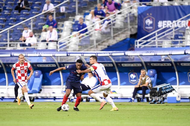 11 ANTHONY MARTIAL (FRA) - 06 DEJAN LOVREN (CRO) - 21 DOMAGOJ VIDA (CRO) FOOTBALL : France vs Croatie - Ligue des Nations - 08 09 2020 FEP Panoramic 