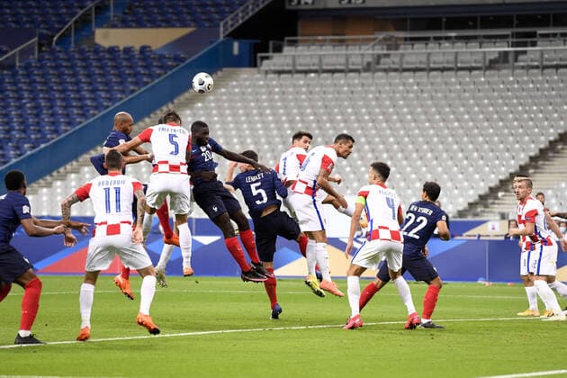 15 STEVEN NZONZI (FRA) - 20 DAYOT UPAMECANO (FRA) - 06 DEJAN LOVREN (CRO) FOOTBALL : France vs Croatie - Ligue des Nations - 08 09 2020 FEP Panoramic 