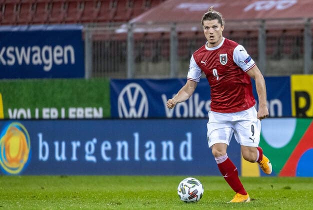 07.09.2020, Woerthersee Stadion, Klagenfurt, AUT, UEFA Nations League, Oesterreich vs Rumaenien, im Bild Marcel Sabitzer (AUT) during the UEFA Nations League match between Austria and Romania at the Woerthersee Stadion in Klagenfurt, Austria on 2020 09 07. **** ONLY GER;FRA;ITA;ESP;SUISSE;GBR **** Klagenfurt *** 07 09 2020, Woerthersee Stadium, Klagenfurt, AUT, UEFA Nations League, Austria vs. Romania, in the picture Marcel Sabitzer AUT during the UEFA Nations League match between Austria and Romania at the Woerthersee Stadium in Klagenfurt, Austria on 2020 09 07 ONLY GER FRA ITA ESP SUISSE GBR Klagenfurt  EP_gro  