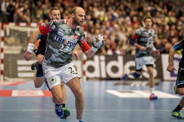 KIF Kolding Copenhagen v HC PPF Zagreb, EHF CL, handball KIF Kolding Copenhagen Icelandic right back Olafur Stefansson drives the ball in tonight?s EHF Champions League win against HC PPF Zagreb from Croatia. Brondby, Denmark. March 22nd, 2015. Brondby Denmark  Copyright: xGonzalesxPhoto KimxMatthaixLelanx