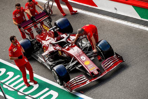 Formula 1 Pirelli Gran Premio Della Toscana Ferrari 1000 2020 10.09.2020, Autodromo Internazionale del Mugello, Mugello, Formula 1 Pirelli Gran Premio Della Toscana Ferrari 1000 2020,im Bild Der Ferrari von Sebastian Vettel (GER 5), Scuderia Ferrari im neuen Design, extra für das 1000 Rennen von Ferrari