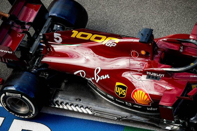 Formula 1 Pirelli Gran Premio Della Toscana Ferrari 1000 2020 10.09.2020, Autodromo Internazionale del Mugello, Mugello, Formula 1 Pirelli Gran Premio Della Toscana Ferrari 1000 2020,im Bild Der Ferrari von Sebastian Vettel (GER 5), Scuderia Ferrari im neuen Design, extra für das 1000 Rennen von Ferrari