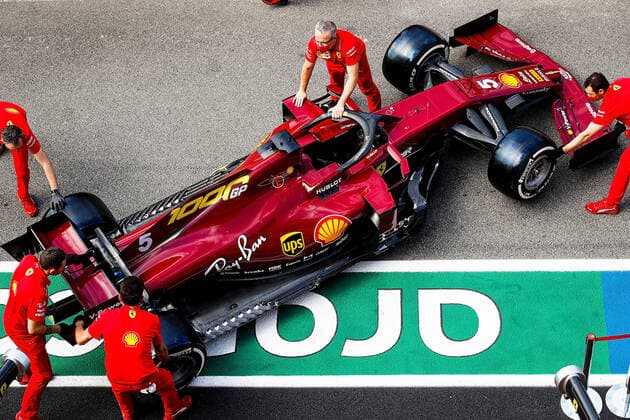 Formula 1 Pirelli Gran Premio Della Toscana Ferrari 1000 2020 10.09.2020, Autodromo Internazionale del Mugello, Mugello, Formula 1 Pirelli Gran Premio Della Toscana Ferrari 1000 2020,im Bild Der Ferrari von Sebastian Vettel (GER 5), Scuderia Ferrari im neuen Design, extra für das 1000 Rennen von Ferrari