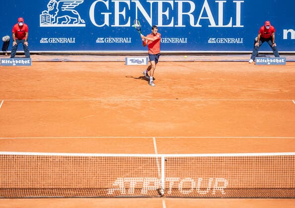 12.09.2020, Sportpark, Kitzbuehel, AUT, ATP, Tennis Herren Tour, Generali Open Kitzbuehel, Halbfinale, im Bild Laslo Djere (SRB) Laslo Djere od Serbia during the semifinals match for the Generali Open Tennis Tournament of the ATP Tour at the Sportpark in Kitzbuehel, Austria on 2020 09 12.