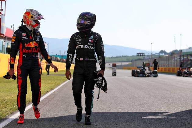 Motorsports: FIA Formula One World Championship, WM, Weltmeisterschaft 2020, Grand Prix of Tuscany Motorsports: FIA Formula One World Championship 2020, Grand Prix of Tuscany, 33 Max Verstappen (NLD, Aston Martin Red Bull Racing), 44 Lewis Hamilton (GBR, Mercedes-AMG Petronas Formula One Team),