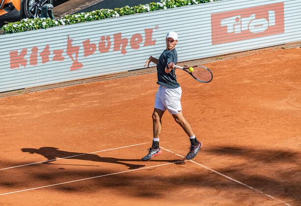 12.09.2020, Sportpark, Kitzbuehel, AUT, ATP, Tennis Herren Tour, Generali Open Kitzbuehel, Halbfinale, im Bild Marc Andrea Huesler (SUI) Marc Andrea Huesler of Switzerland during the semifinals match for the Generali Open Tennis Tournament of the ATP Tour at the Sportpark in Kitzbuehel, Austria on 2020 09 12.