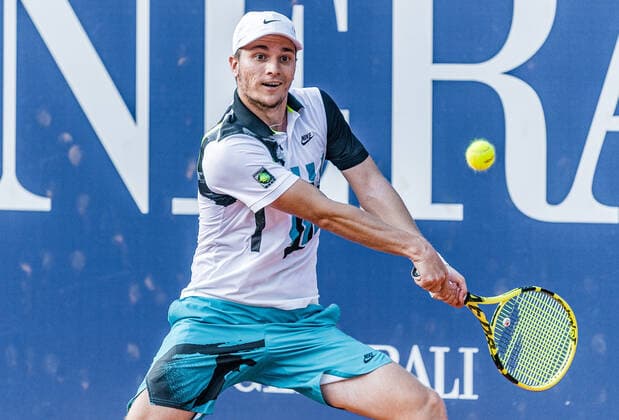 12.09.2020, Sportpark, Kitzbuehel, AUT, ATP, Tennis Herren Tour, Generali Open Kitzbuehel, Halbfinale, im Bild Miomir Kecmanovic (SRB) Miomir Kecmanovic of Serbia during the semifinals match for the Generali Open Tennis Tournament of the ATP Tour at the Sportpark in Kitzbuehel, Austria on 2020 09 12.